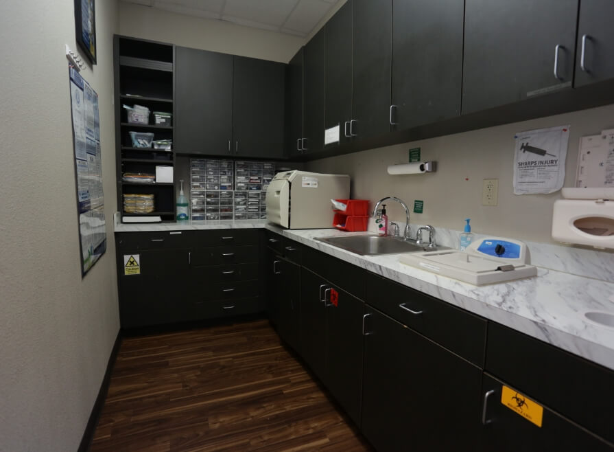 Dental lab sanitation and storage area